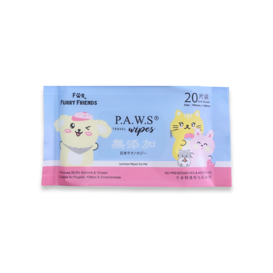 For Furry Friends - Pet's Activated Water Sanitizer (P.A.W.S) Travel Wipes for Pets (20pcs)