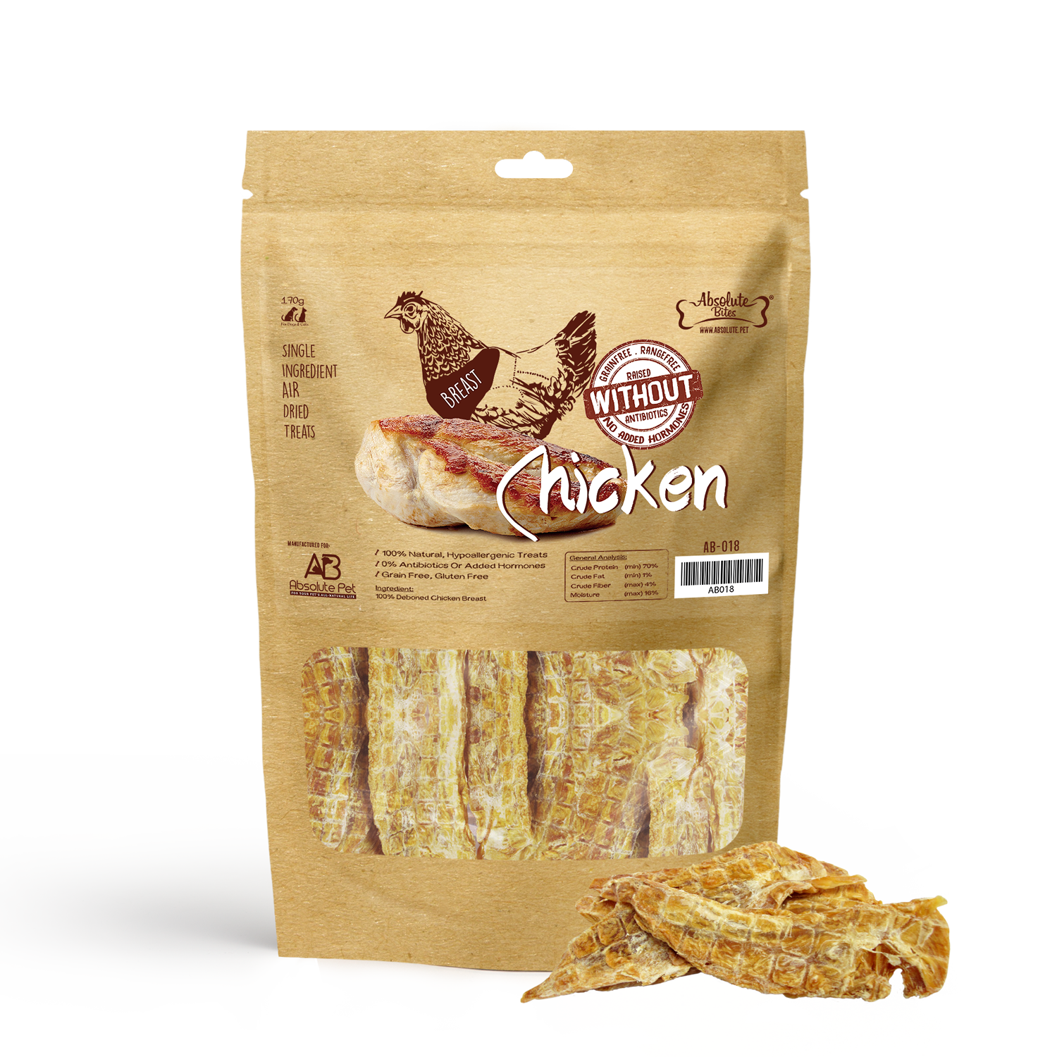 Absolute Bites - Air Dried Chicken Breast for Dogs & Cats (2 Sizes)