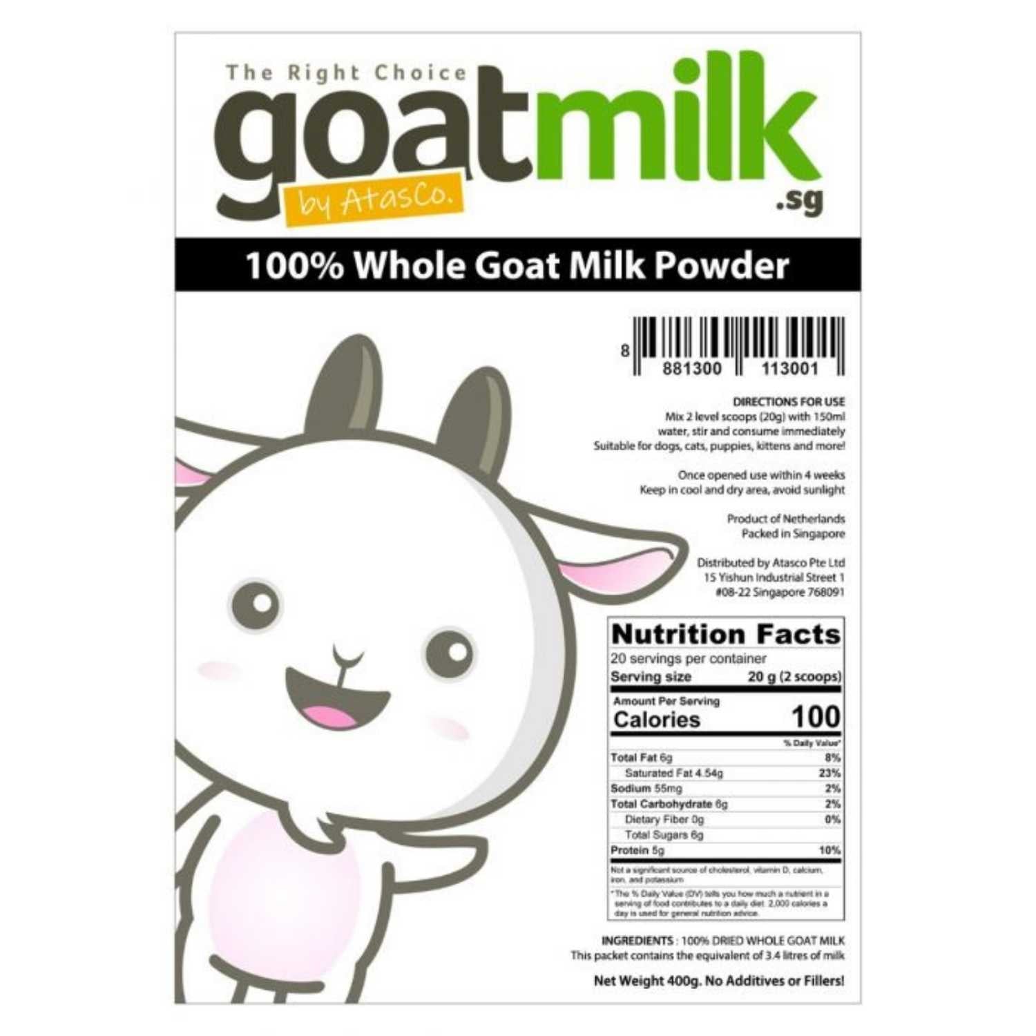 AtasCo. - 100% Whole Goat Milk Powder for Pets 400g