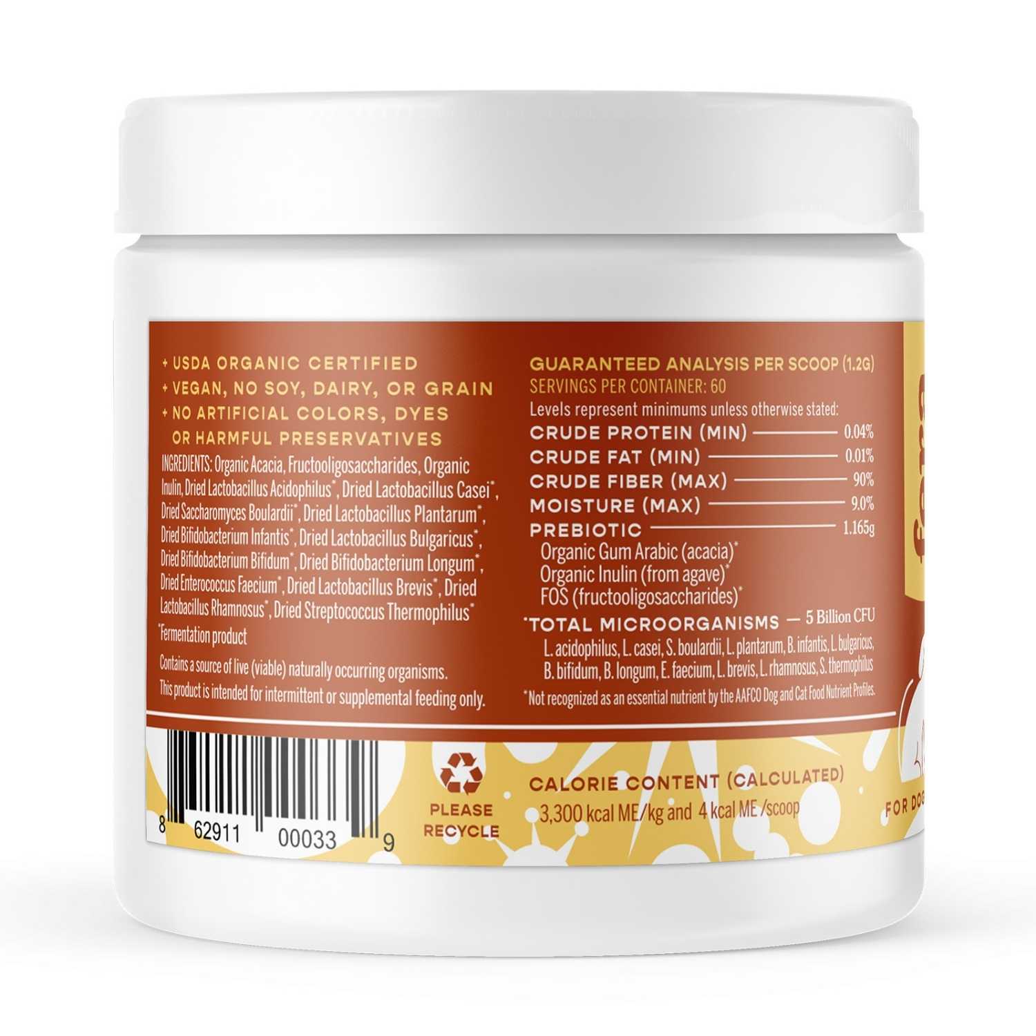 Fera Pet Organics - Organic Probiotics with Prebiotics (60 servings, powder) for Dogs & Cats 2.5oz