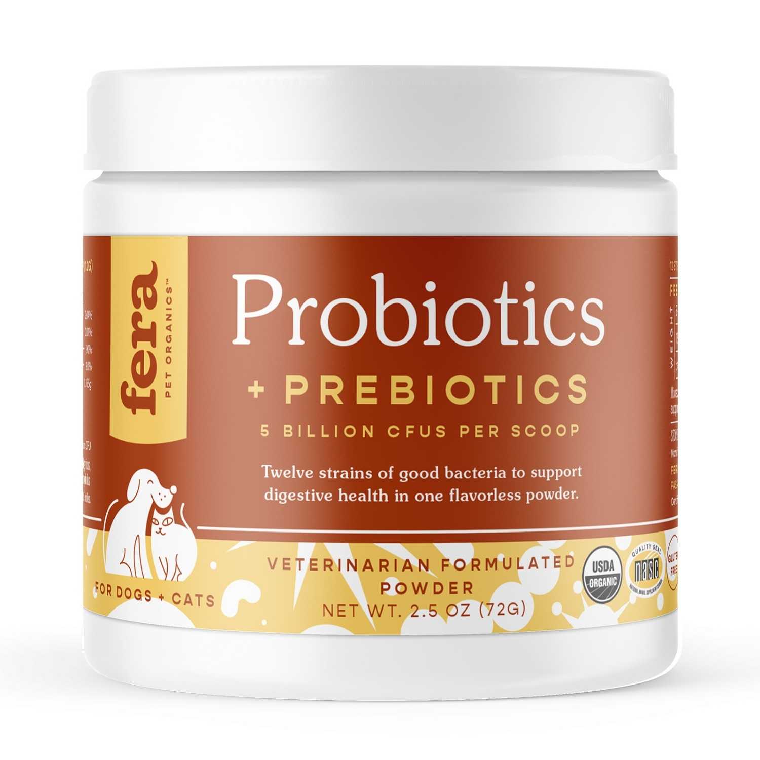 Fera Pet Organics - Organic Probiotics with Prebiotics (60 servings, powder) for Dogs & Cats 2.5oz