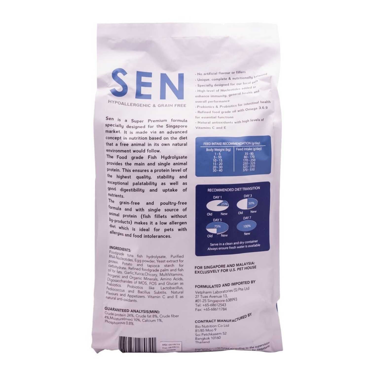 SEN Hypoallergenic & Grain Free Tuna Recipe Dry Dog Food 2KG Back