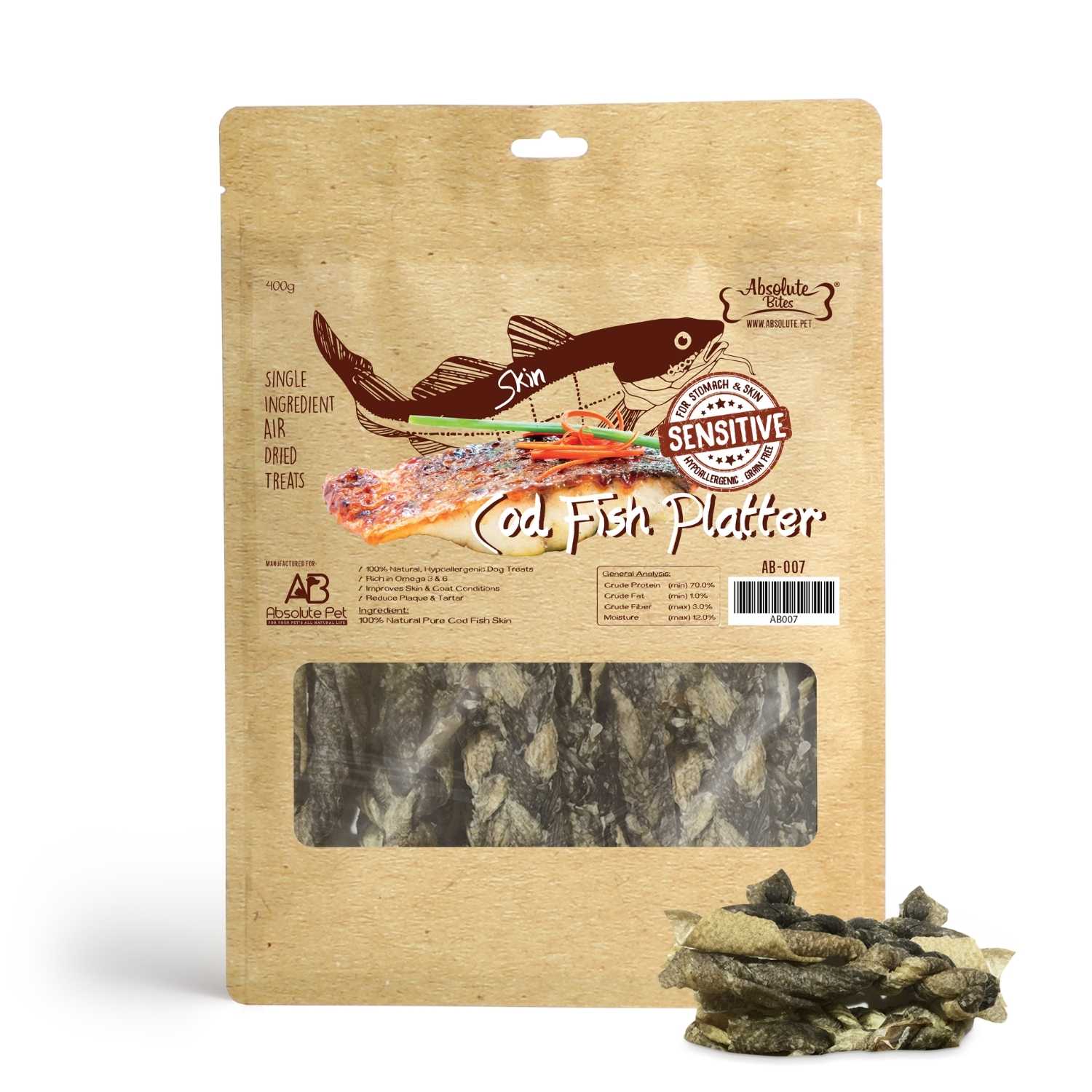 Absolute Bites - Air Dried Cod Fish Platter for Dogs 400g