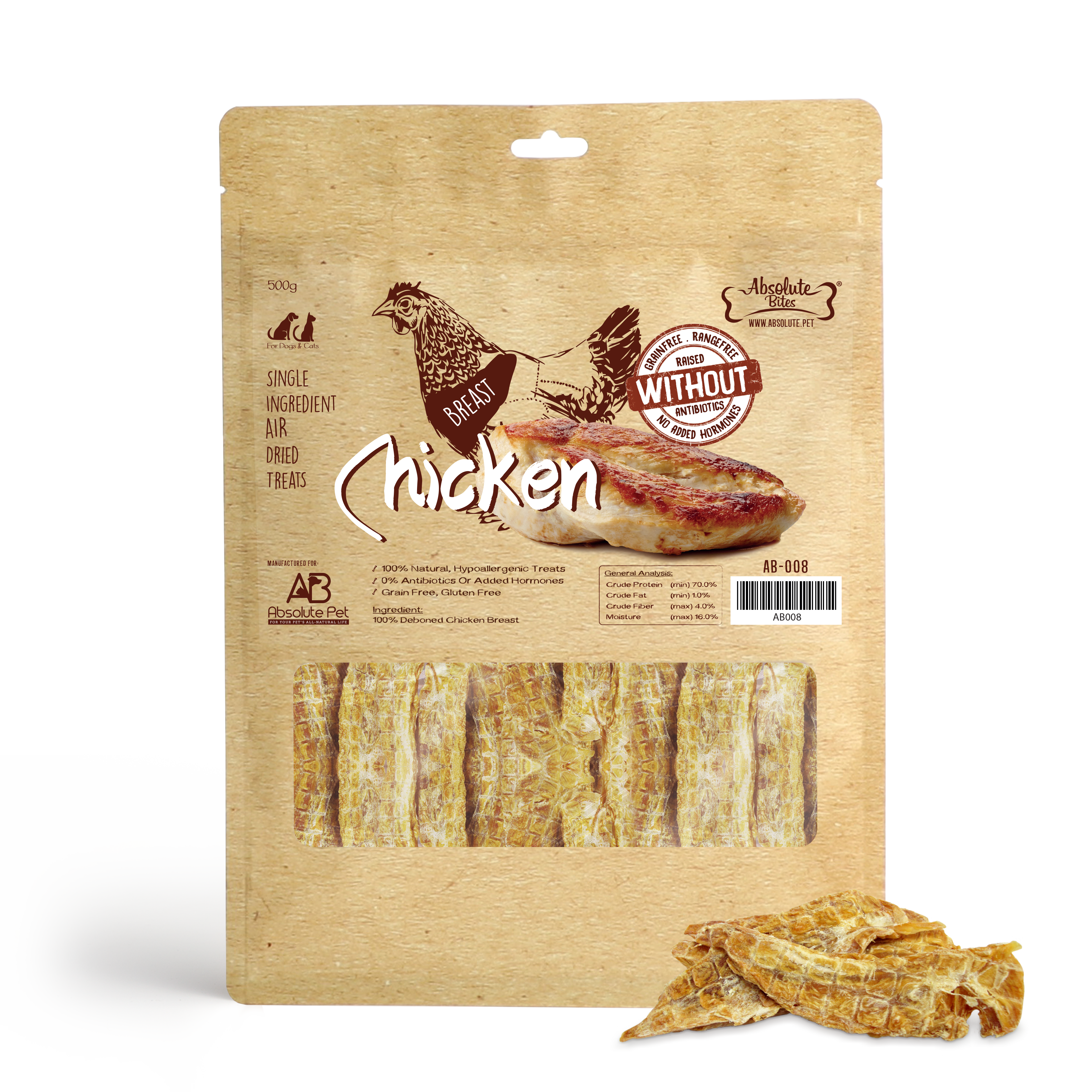 Absolute Bites - Air Dried Chicken Breast for Dogs & Cats (2 Sizes)