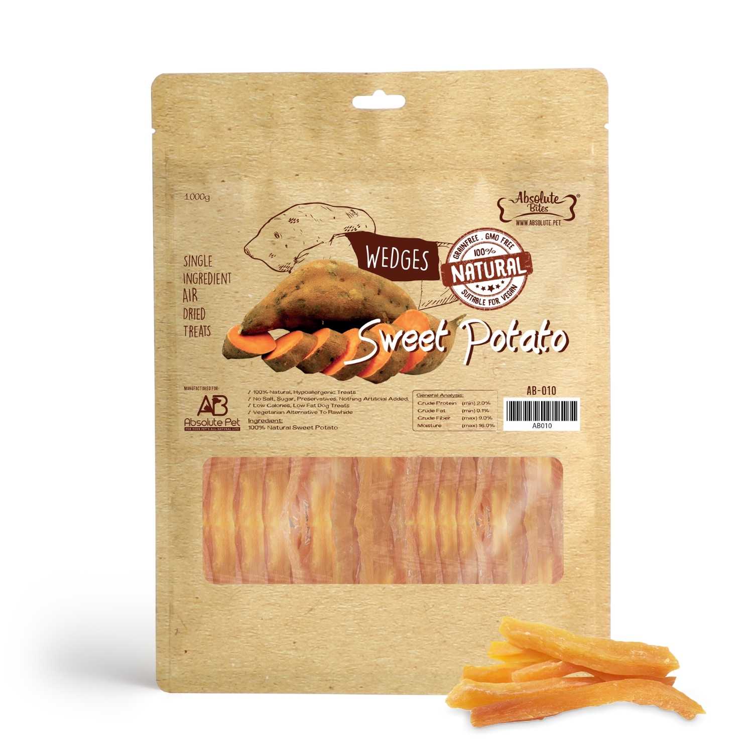 Absolute Bites - Air Dried Sweet Potato for Dogs (2 Sizes)