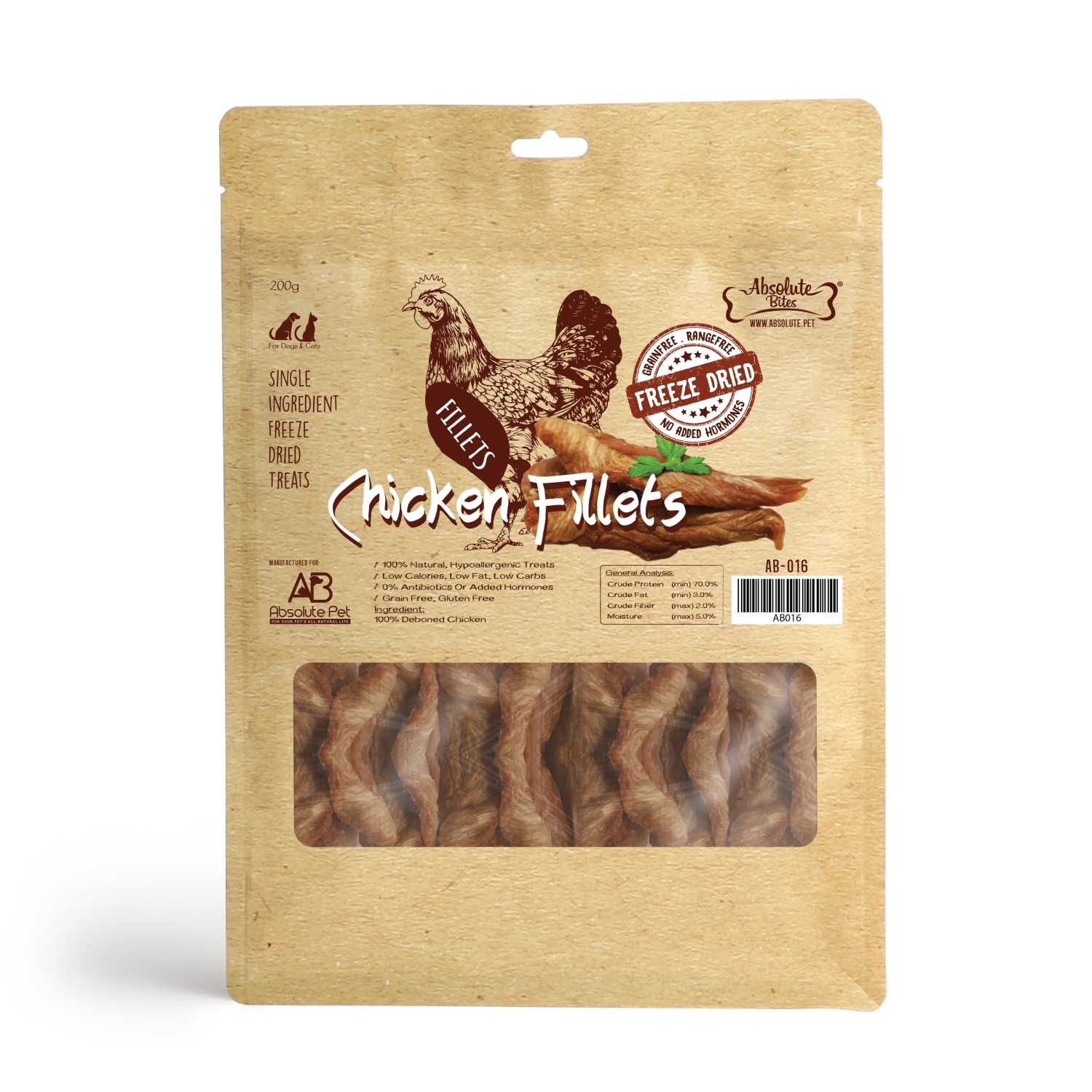 Absolute Bites - Freeze Dried Chicken Fillet for Dogs & Cats (2 Sizes)
