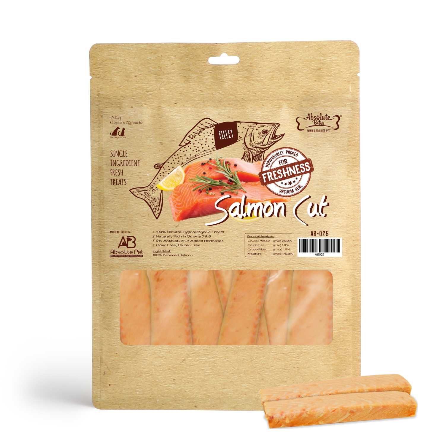 Absolute Bites - Salmon Cut for Dogs & Cats 240g