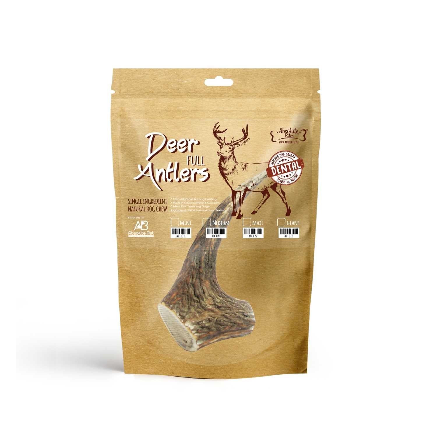Absolute Bites - Whole Deer Antlers Dental Chew for Dogs (4 Sizes)