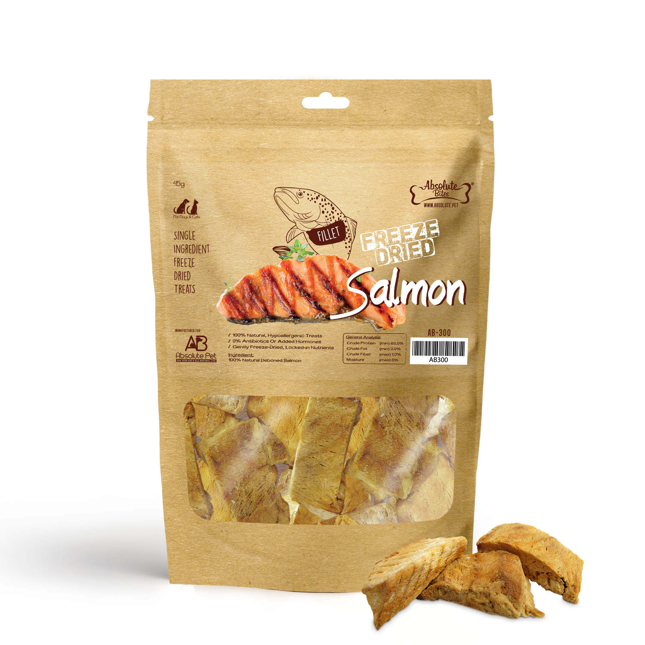 Absolute Bites - Freeze Dried Salmon for Dogs & Cats 45g