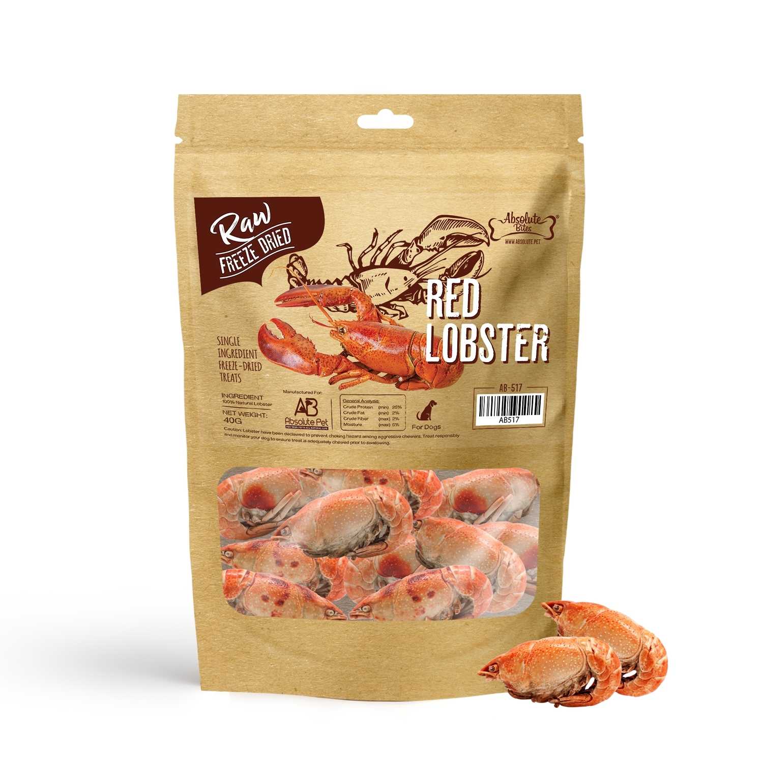Absolute Bites - Freeze Dried Red Lobster for Dogs 40g