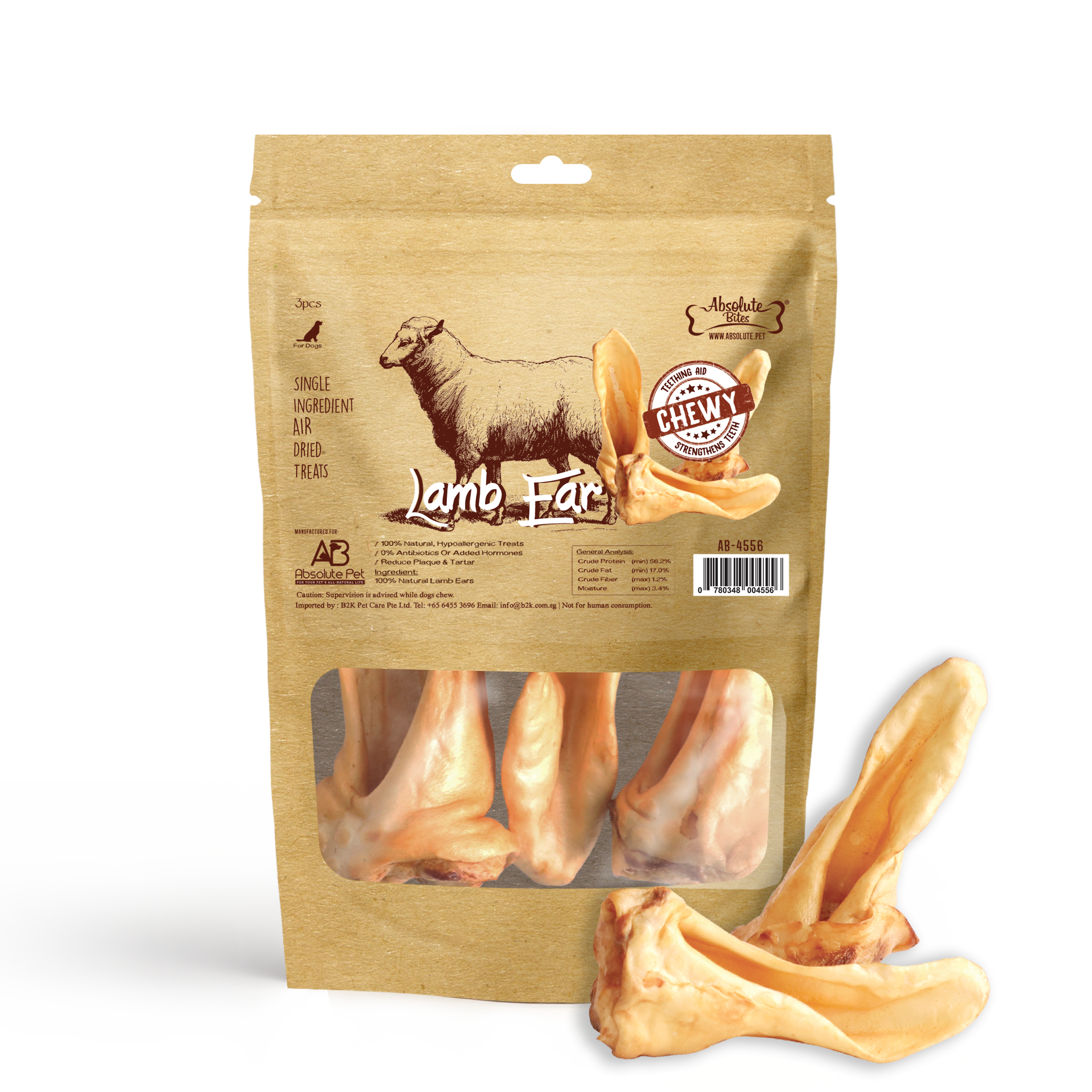 Absolute Bites - Air Dried Lamb Ears 3pcs for Dogs