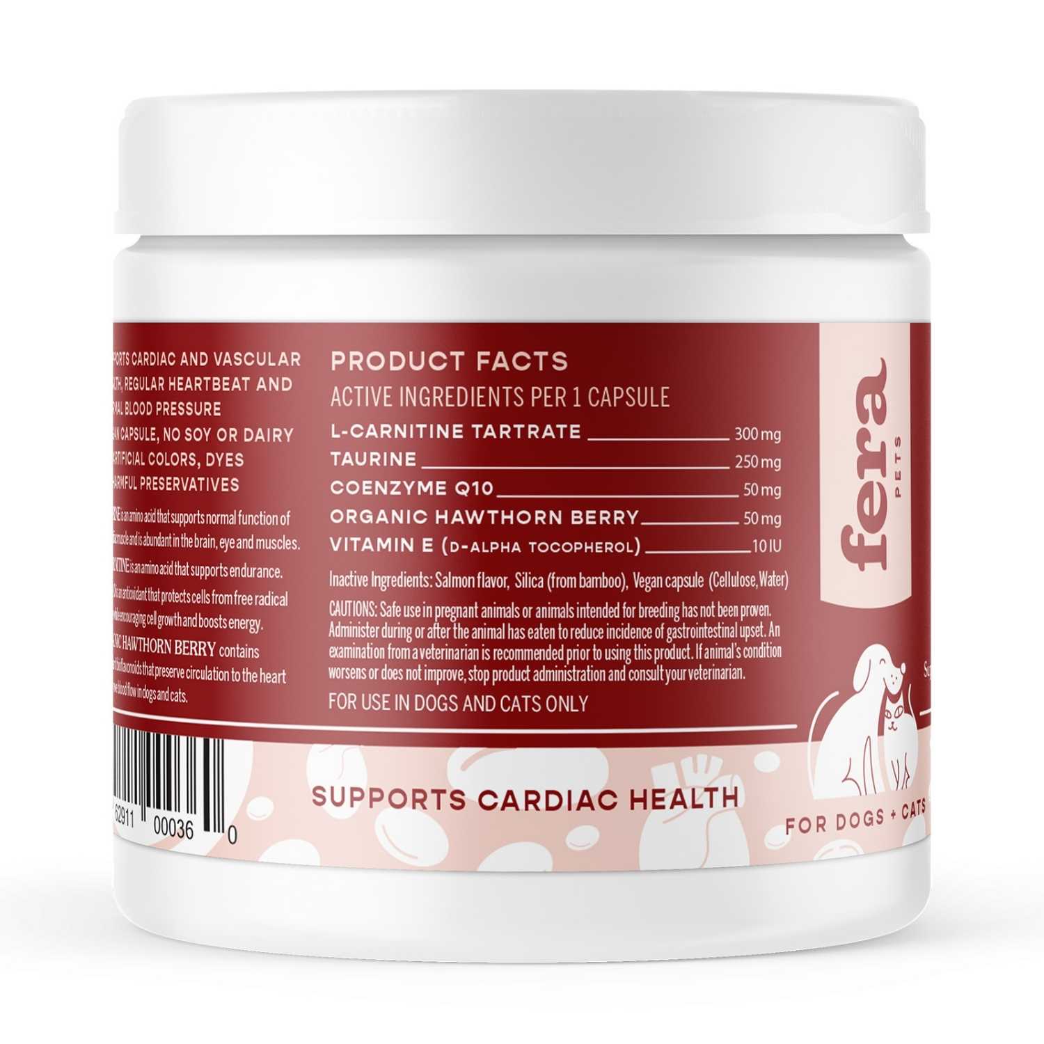 Fera Pet Organics - Cardiac Support Supplement (60 capsules) - Dog & Cat 1.8oz Supplement