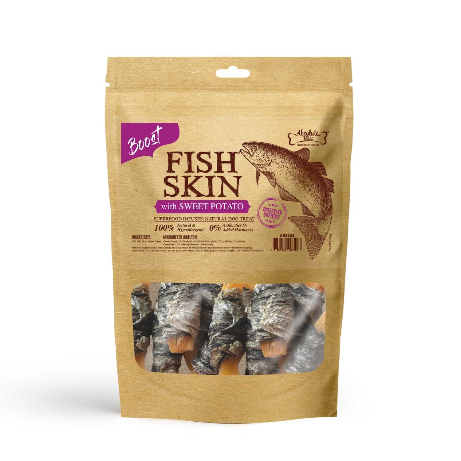 Absolute Bites - Fish Skin With Sweet Potato for Dogs (2 Sizes)