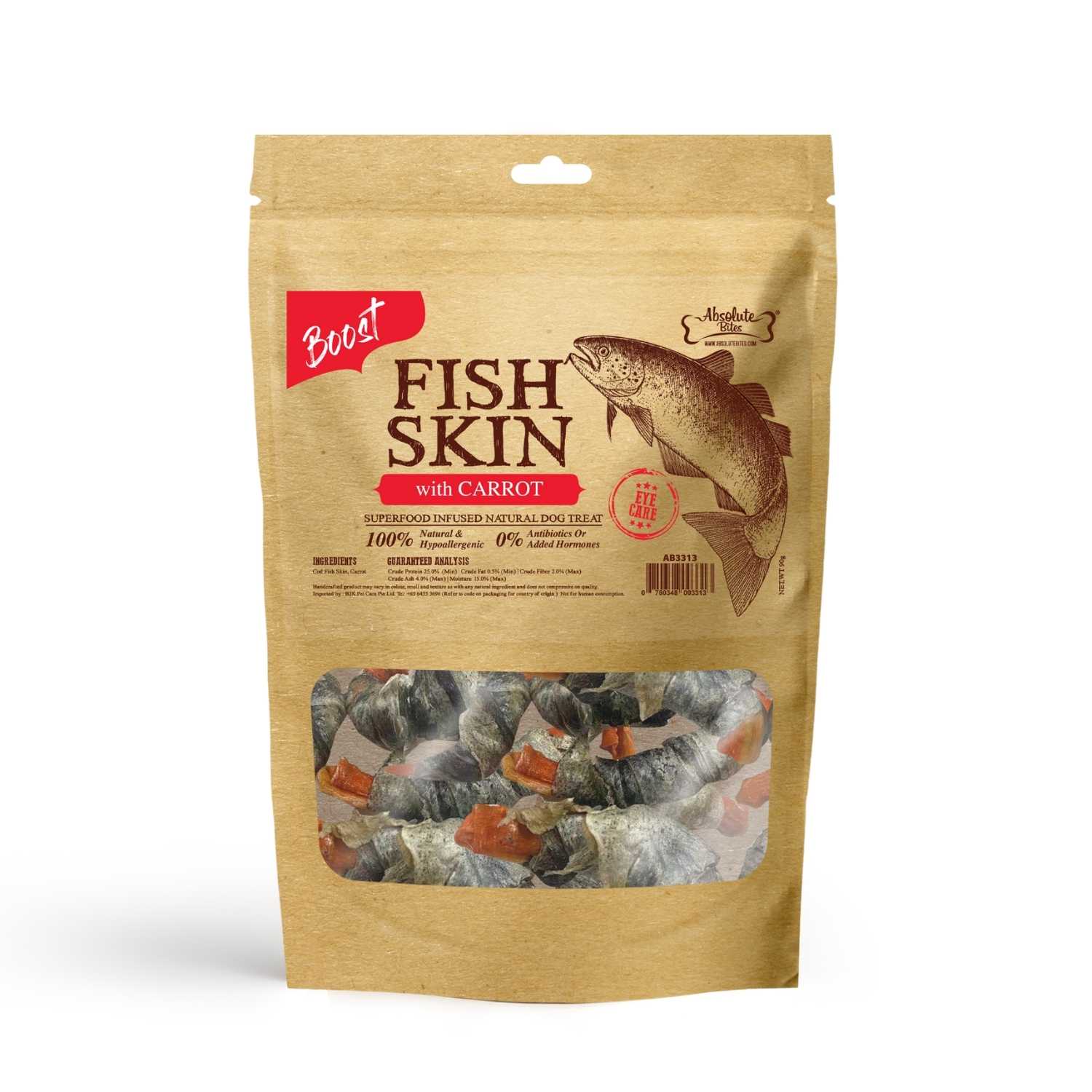 Absolute Bites - Fish Skin With Carrot for Dogs (2 Sizes)