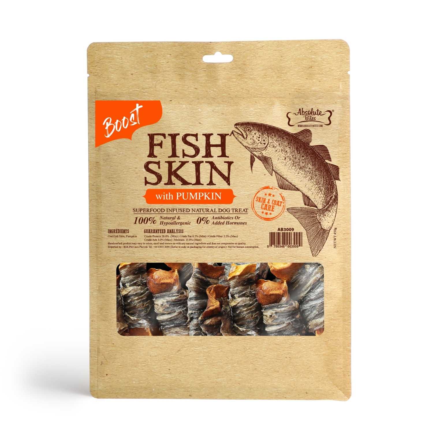 Absolute Bites - Fish Skin With Pumpkin for Dogs (2 Sizes)