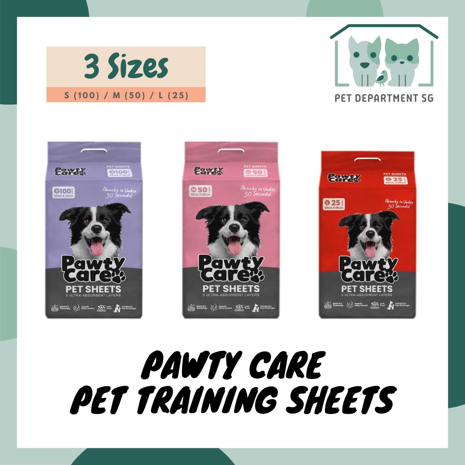 Pawty Care Pet Training Sheets S 100pcs M 50pcs L 25pcs