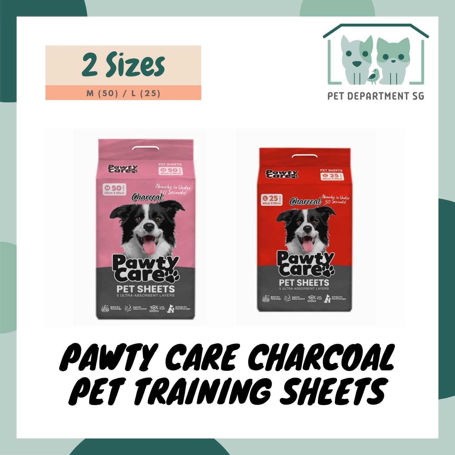 Pawty Care Charcoal Pet Training Sheets M 50pcs L 25pcs